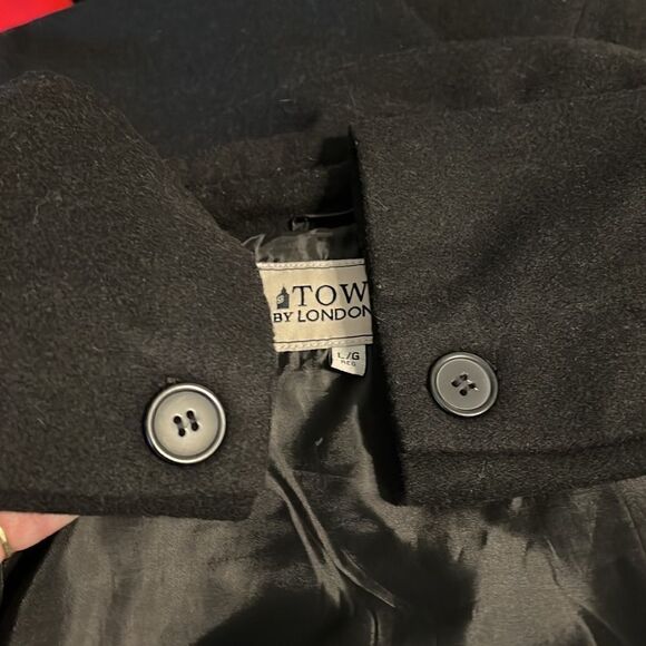 Tower‎ By London Fog Black Wool Blend Button Up Car Coat Size L - Picture 13 of 15